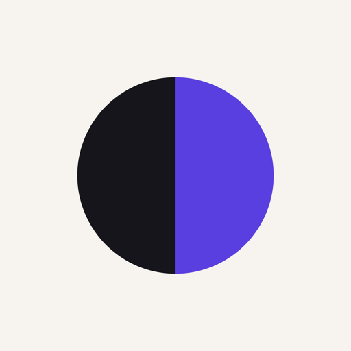 AfterLook app icon: a circle split between ink and violet